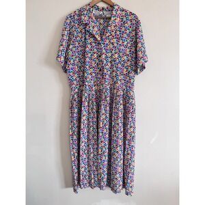 Vintage Rainbow Dress Button Down Size 14 Short Sleeve Colorful Bright Statement